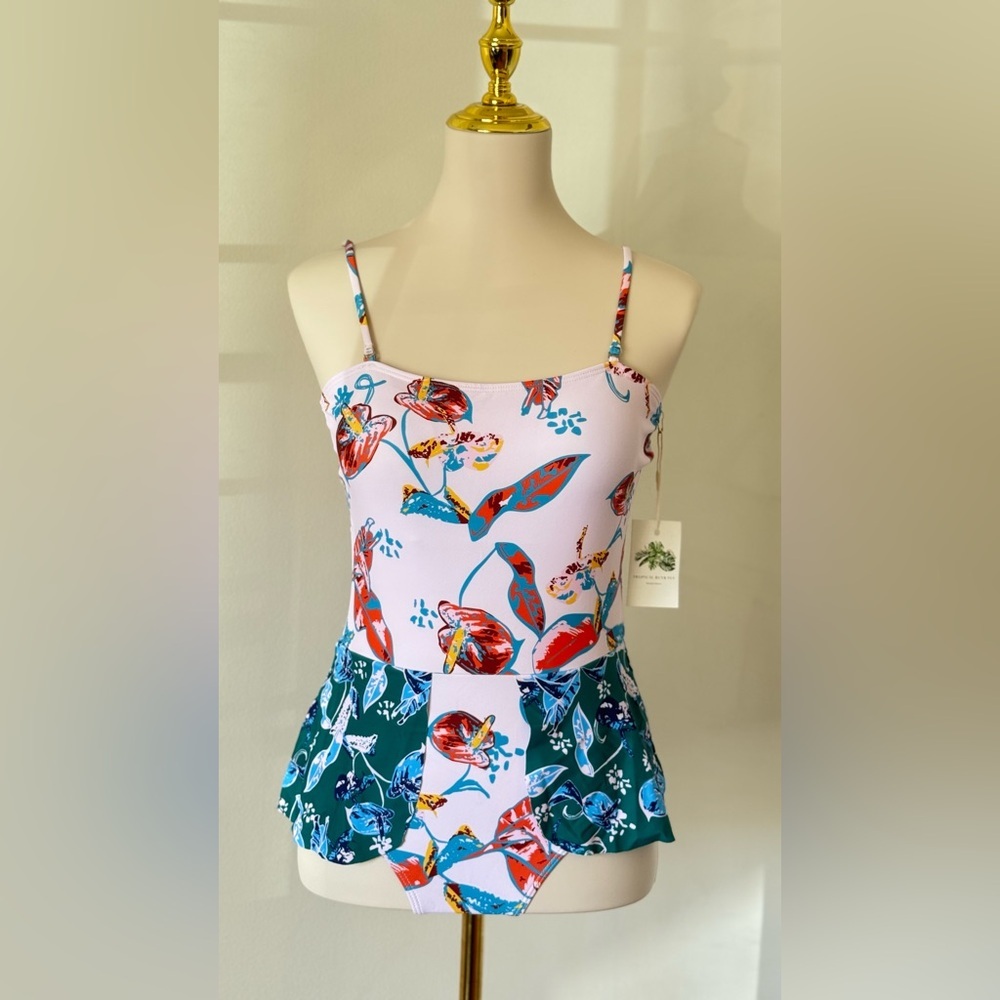 Floral Print Lilac and Blue Size S One Piece Swimsuit